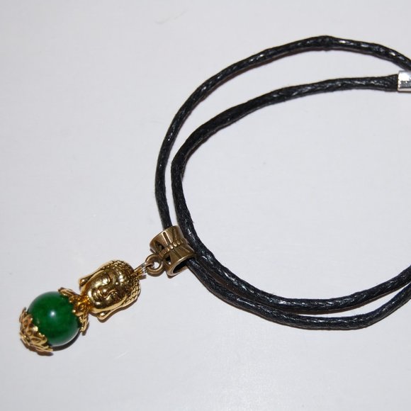 Buddha Charm Necklace,Buddha and Jade Pendant Necklace,Cord Necklace,Men,Women - Picture 3 of 4